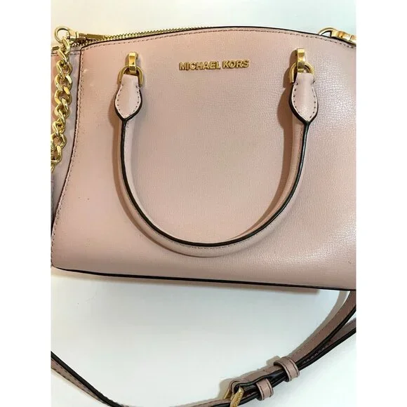 Authentic Michael Kors small pink leather purse satchel crossbody bag chain